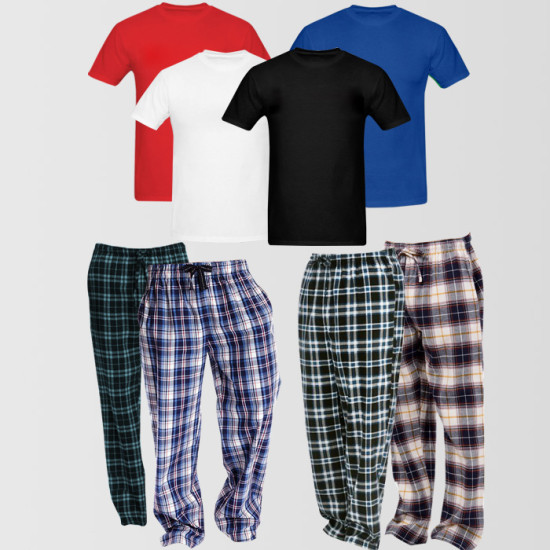 Bundle of 4 Casual Pajamas And 4 Plain T-Shirts